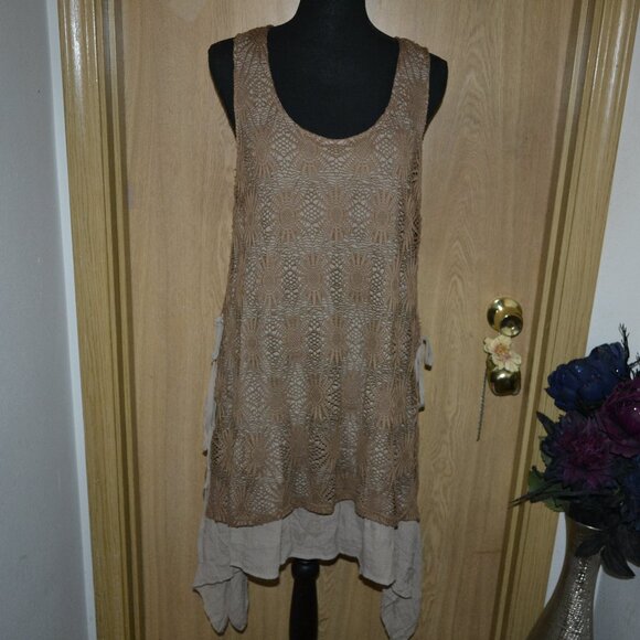 SOLD! 🌻 a'reve Crochet Layered Boho Fairy Tank Sleeveless Tan Brown Dress - Picture 1 of 11